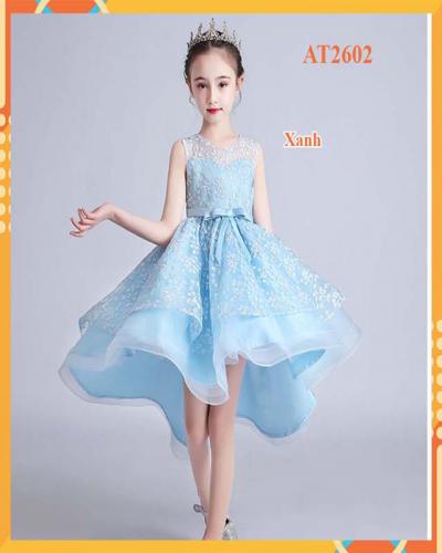 Đầm thun 3d Elsa Xanh cho bé gái đến 45kg at2501C